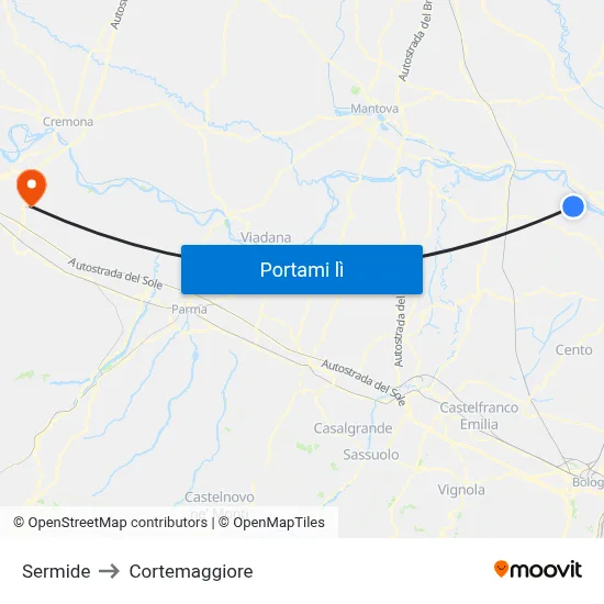 Sermide to Cortemaggiore map