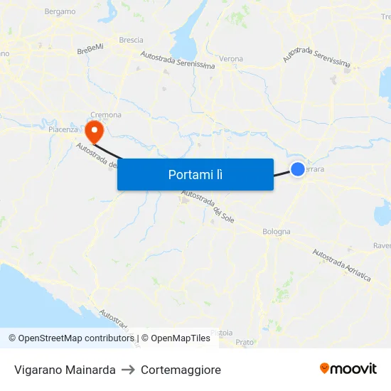 Vigarano Mainarda to Cortemaggiore map