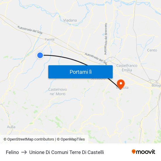 Felino to Unione Di Comuni Terre Di Castelli map