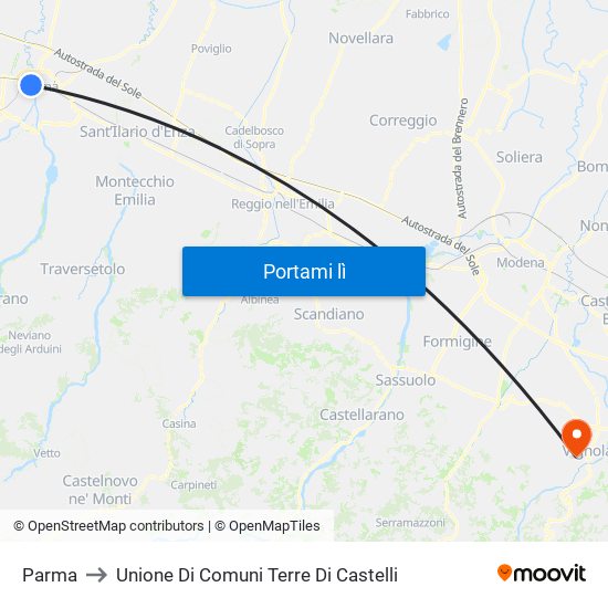 Parma to Unione Di Comuni Terre Di Castelli map