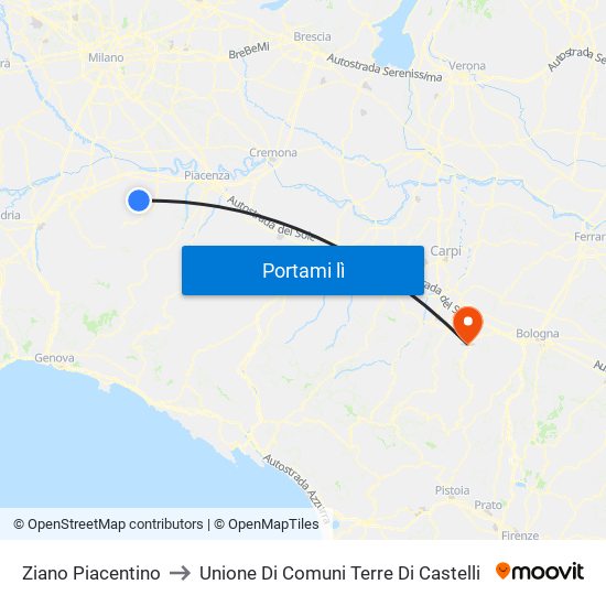 Ziano Piacentino to Unione Di Comuni Terre Di Castelli map