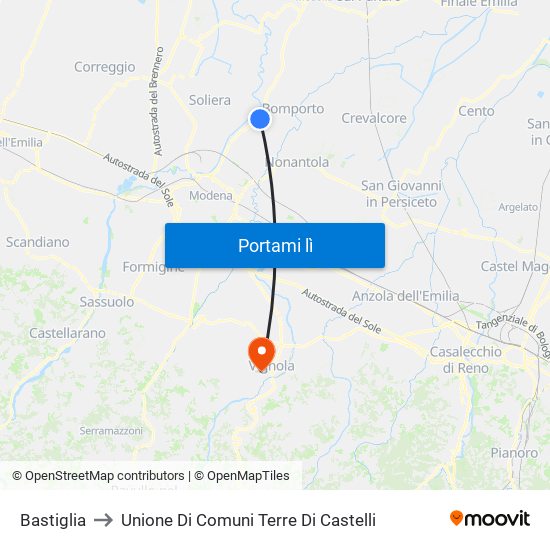 Bastiglia to Unione Di Comuni Terre Di Castelli map