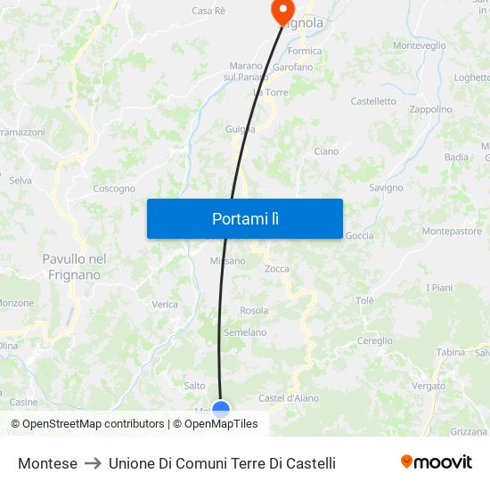 Montese to Unione Di Comuni Terre Di Castelli map