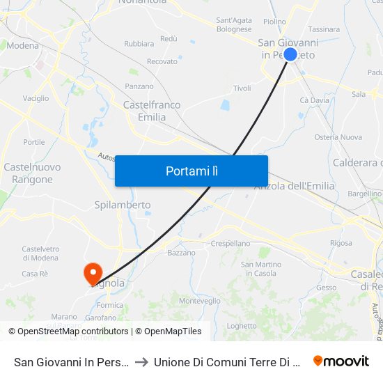 San Giovanni In Persiceto to Unione Di Comuni Terre Di Castelli map