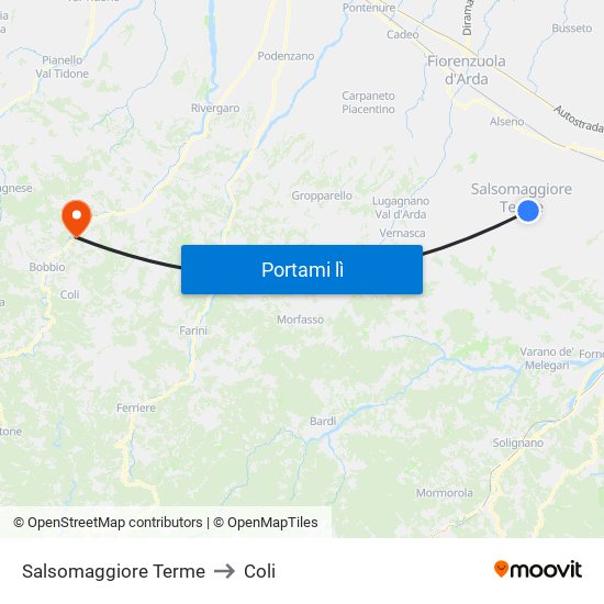 Salsomaggiore Terme to Coli map