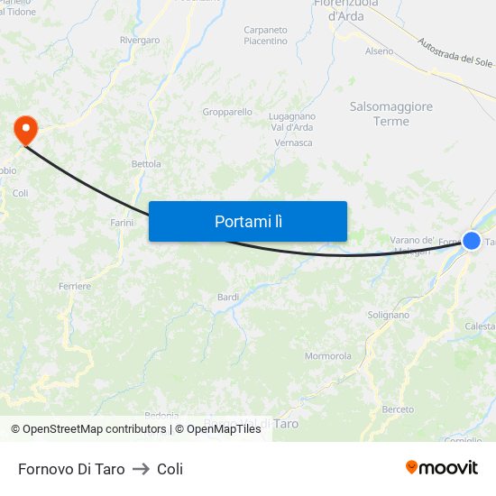 Fornovo Di Taro to Coli map