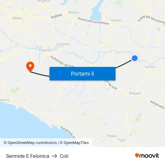Sermide E Felonica to Coli map