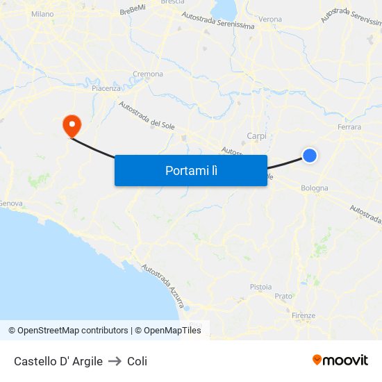 Castello D' Argile to Coli map