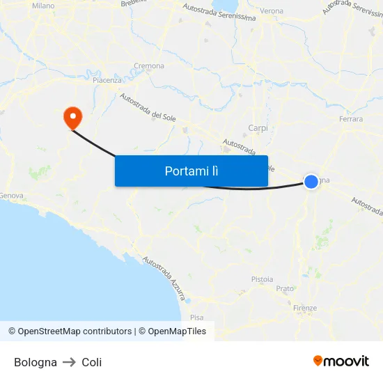 Bologna to Coli map