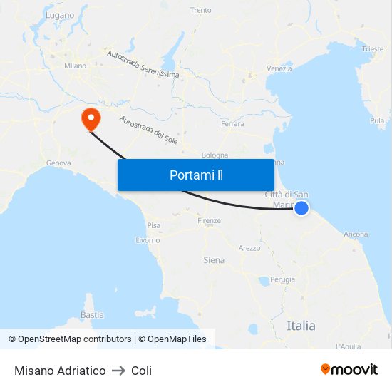 Misano Adriatico to Coli map