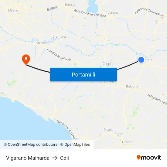 Vigarano Mainarda to Coli map