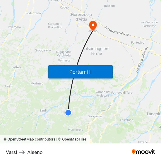 Varsi to Alseno map