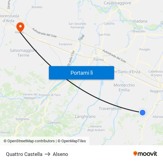 Quattro Castella to Alseno map