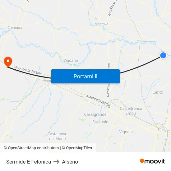 Sermide E Felonica to Alseno map