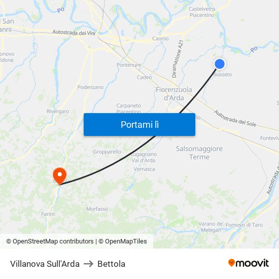 Villanova Sull'Arda to Bettola map