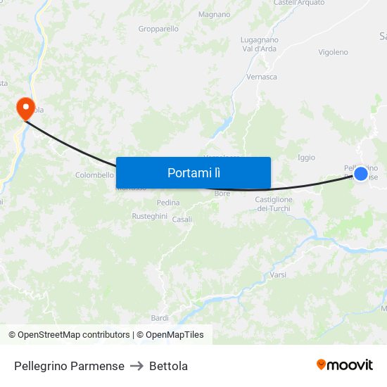 Pellegrino Parmense to Bettola map