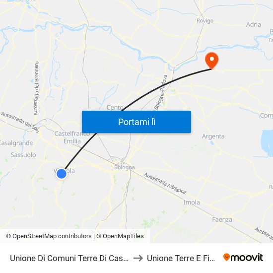 Unione Di Comuni Terre Di Castelli to Unione Terre E Fiumi map