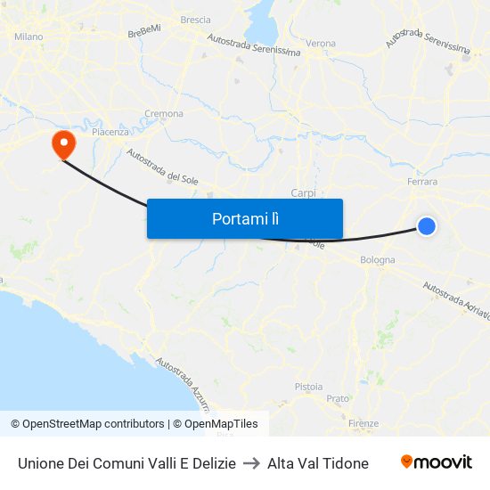 Unione Dei Comuni Valli E Delizie to Alta Val Tidone map