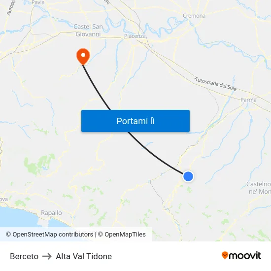 Berceto to Alta Val Tidone map