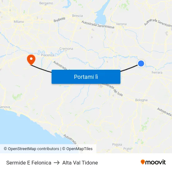 Sermide E Felonica to Alta Val Tidone map