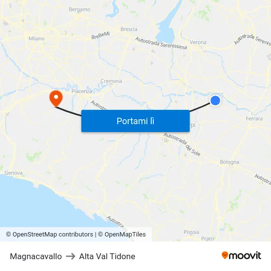 Magnacavallo to Alta Val Tidone map