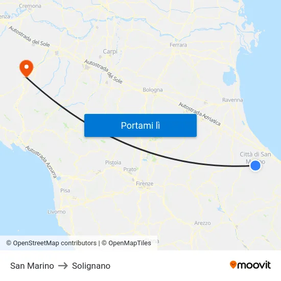 San Marino to Solignano map