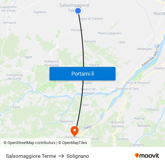 Salsomaggiore Terme to Solignano map