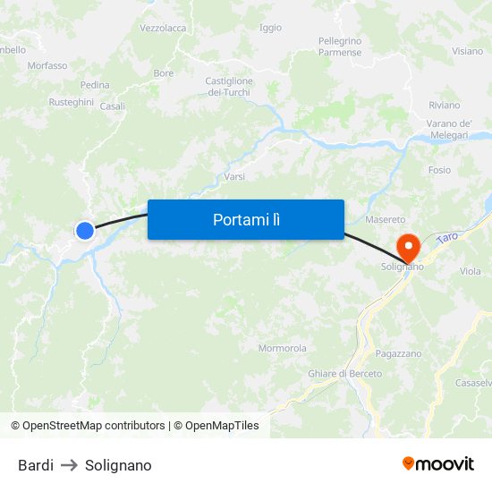 Bardi to Solignano map