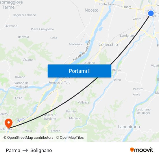 Parma to Solignano map