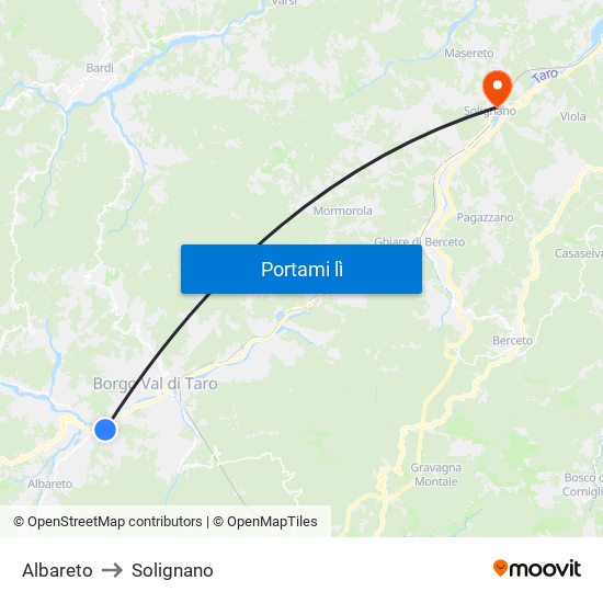 Albareto to Solignano map