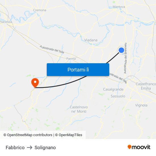 Fabbrico to Solignano map