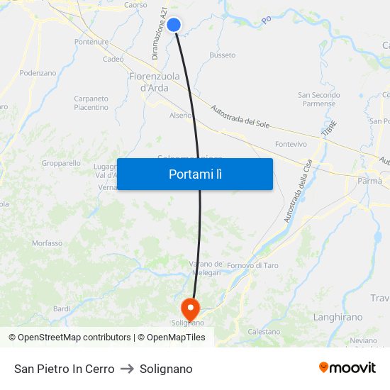 San Pietro In Cerro to Solignano map