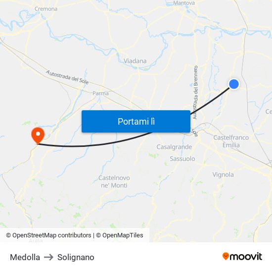 Medolla to Solignano map