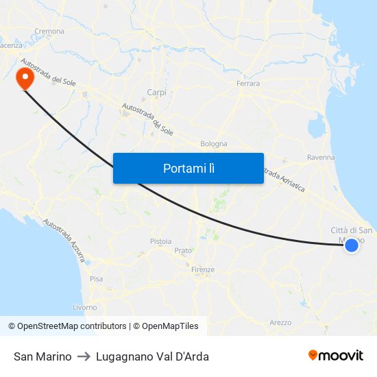 San Marino to Lugagnano Val D'Arda map