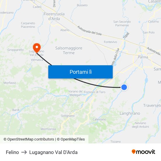 Felino to Lugagnano Val D'Arda map