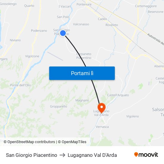 San Giorgio Piacentino to Lugagnano Val D'Arda map