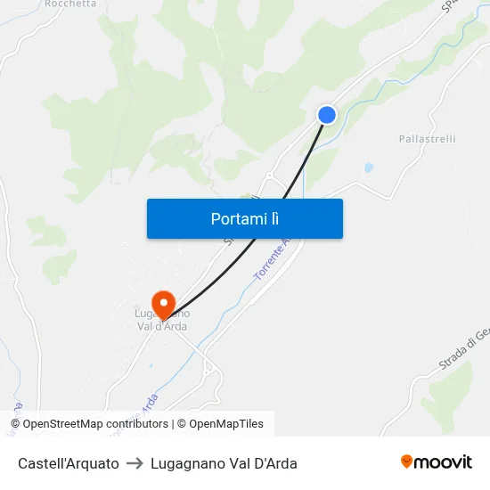 Castell'Arquato to Lugagnano Val D'Arda map
