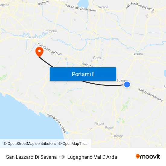 San Lazzaro Di Savena to Lugagnano Val D'Arda map