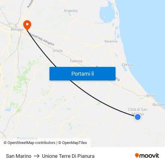 San Marino to Unione Terre Di Pianura map