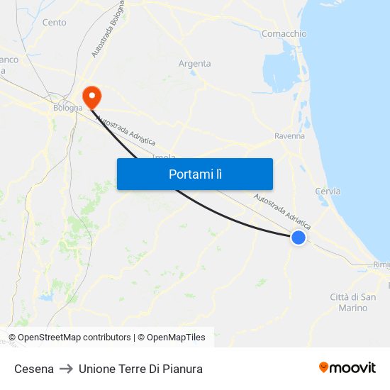 Cesena to Unione Terre Di Pianura map