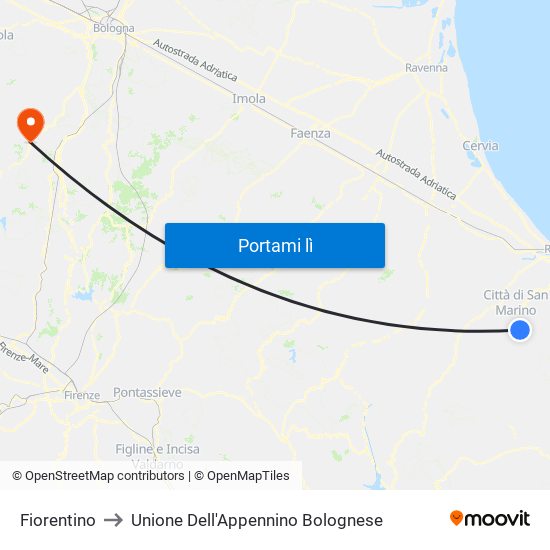 Fiorentino to Unione Dell'Appennino Bolognese map