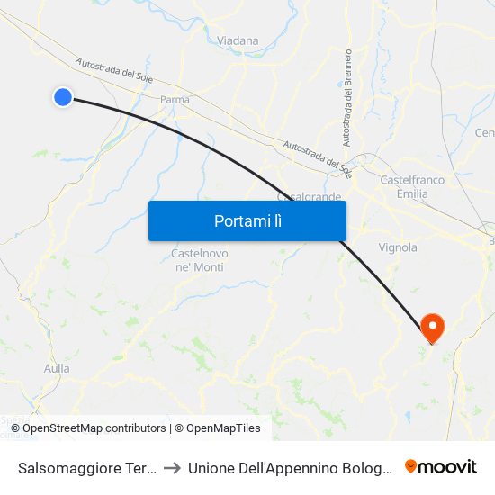 Salsomaggiore Terme to Unione Dell'Appennino Bolognese map