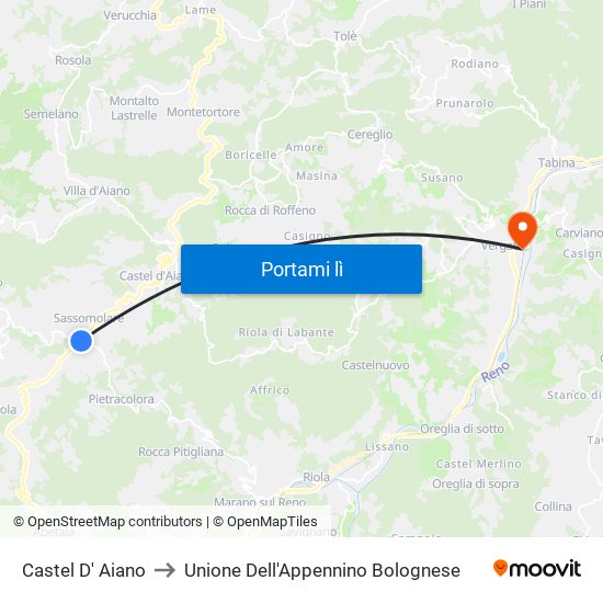 Castel D' Aiano to Unione Dell'Appennino Bolognese map