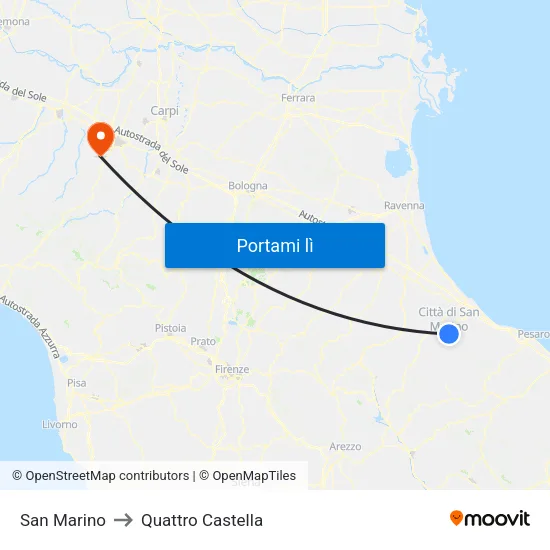 San Marino to Quattro Castella map
