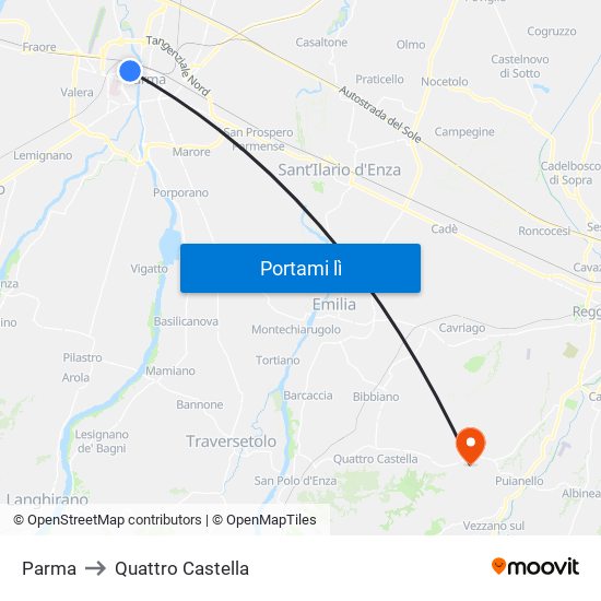 Parma to Quattro Castella map
