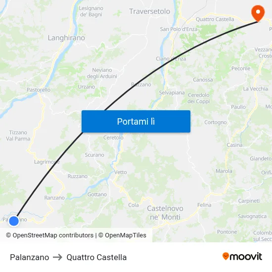 Palanzano to Quattro Castella map