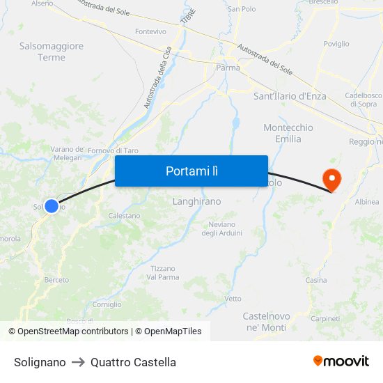 Solignano to Quattro Castella map
