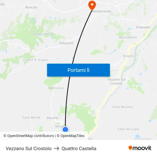 Vezzano Sul Crostolo to Quattro Castella map