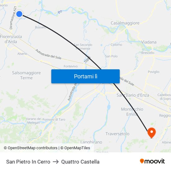 San Pietro In Cerro to Quattro Castella map
