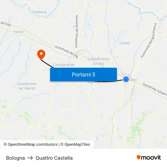 Bologna to Quattro Castella map